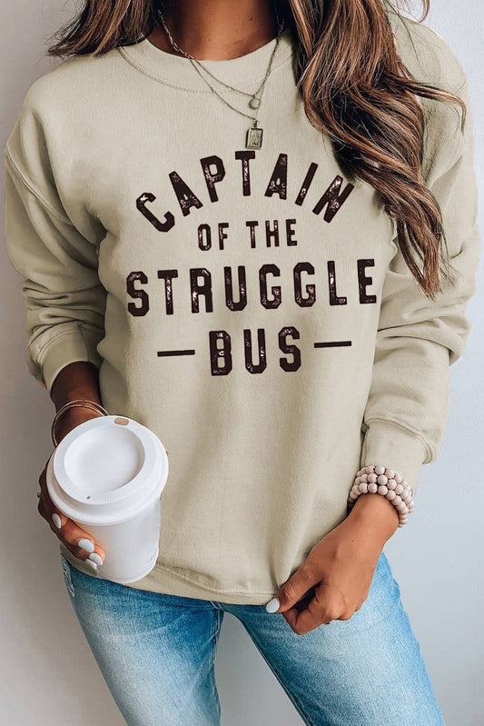 Khaki CAPTIN Of THE STRUGGLE BUS Graphic Sweatshirt Khaki 70%Polyester+30%Cotton Graphic Sweatshirts JT's Designer Fashion