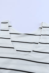 White Stripe Print Open Back Sleeveless Long Dress with Slits Maxi Dresses JT's Designer Fashion