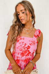 Pink Tie Shoulder Straps Floral Ruffle Tiered Dress Dresses JT's Designer Fashion