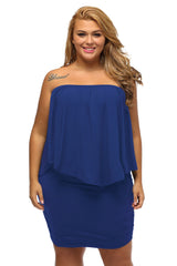 Plus Size Multiple Dressing Layered Blue Mini Poncho Dress Plus Size Dresses JT's Designer Fashion