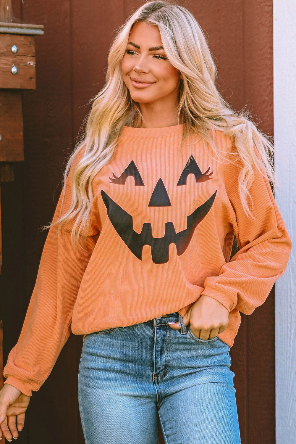 Orange Pumpkin Smile Face Graphic Sweatshirt Graphic Sweatshirts JT's Designer Fashion