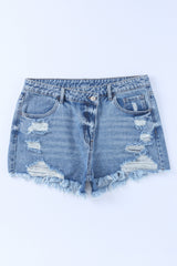 Sky Blue High Rise Crossover Waist Denim Shorts Denim Shorts JT's Designer Fashion