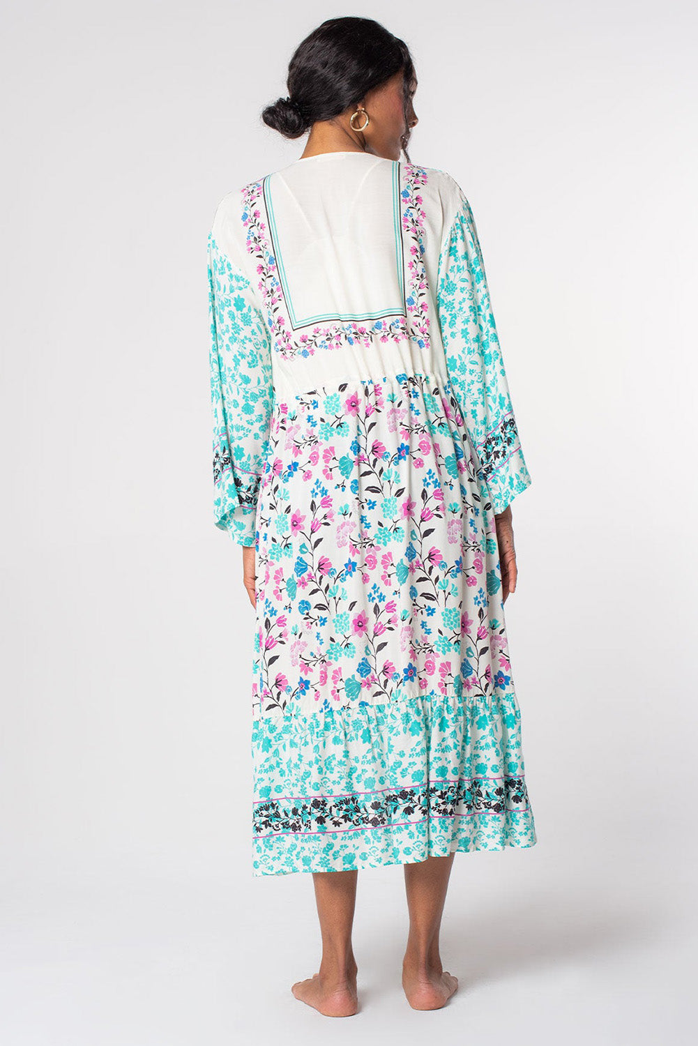 Multicolor Long Sleeve Tassel Tie Floral Kimono Kimonos JT's Designer Fashion