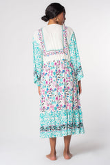 Multicolor Long Sleeve Tassel Tie Floral Kimono Kimonos JT's Designer Fashion