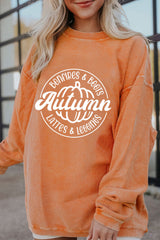 Orange Autumn Pumpkin Graphic Print Corded Oversized Sweatshirt Graphic Sweatshirts JT's Designer Fashion