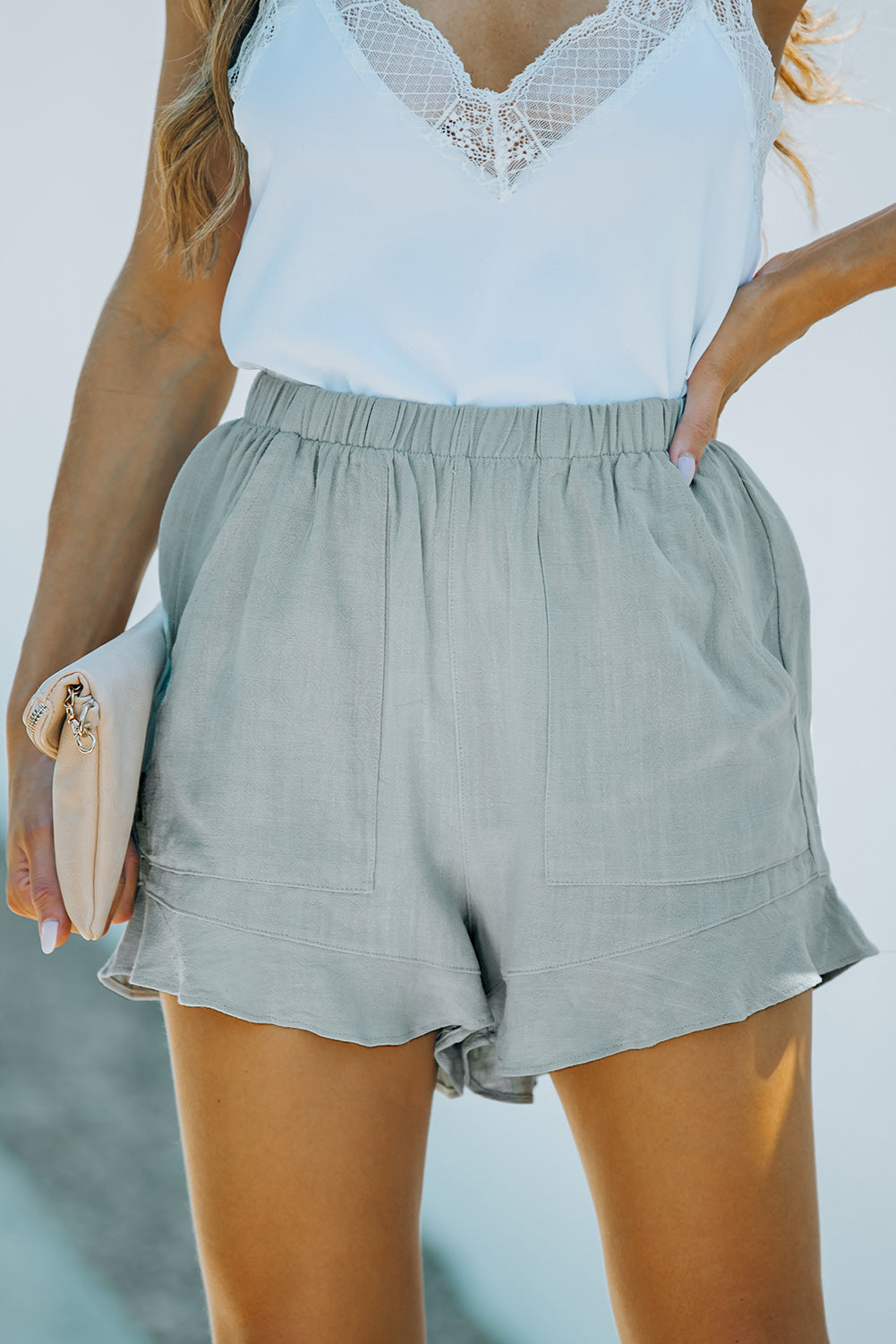 High Waist Pocketed Ruffle Shorts Casual Shorts JT's Designer Fashion