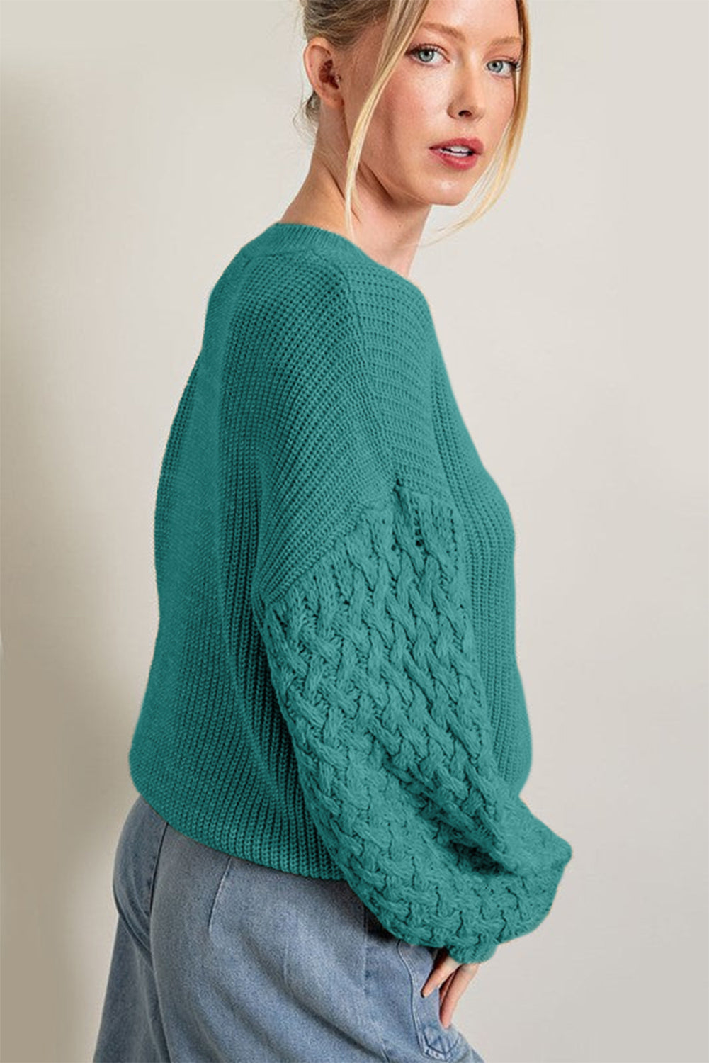 Verdant Cable Knit Sleeve Drop Shoulder Sweater Sweaters & Cardigans JT's Designer Fashion