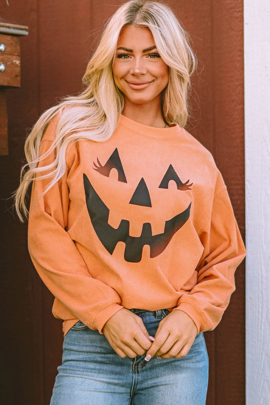 Orange Pumpkin Smile Face Graphic Sweatshirt Orange-3 100%Polyester Graphic Sweatshirts JT's Designer Fashion