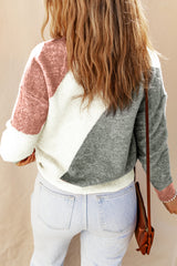 Gray Multicolor Colorblock Ribbed Trim Round Neck Sweater Sweaters & Cardigans JT's Designer Fashion