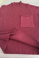 Mineral Red Patch Pocket Ribbed Knit Short Sleeve Sweater Sweaters & Cardigans JT's Designer Fashion