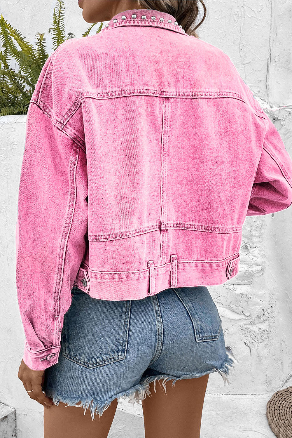 Barbie Style Pink Rivet Studded Pocketed Denim Jacket Denim jackets JT's Designer Fashion