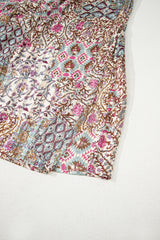 Apricot Floral Print Short Wide Sleeve Open Front Loose Kimono Kimonos JT's Designer Fashion