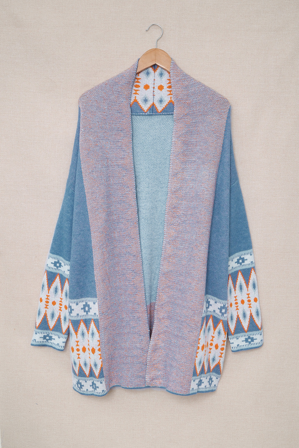 Blue Aztec Print Open Front Knitted Cardigan Sweaters & Cardigans JT's Designer Fashion
