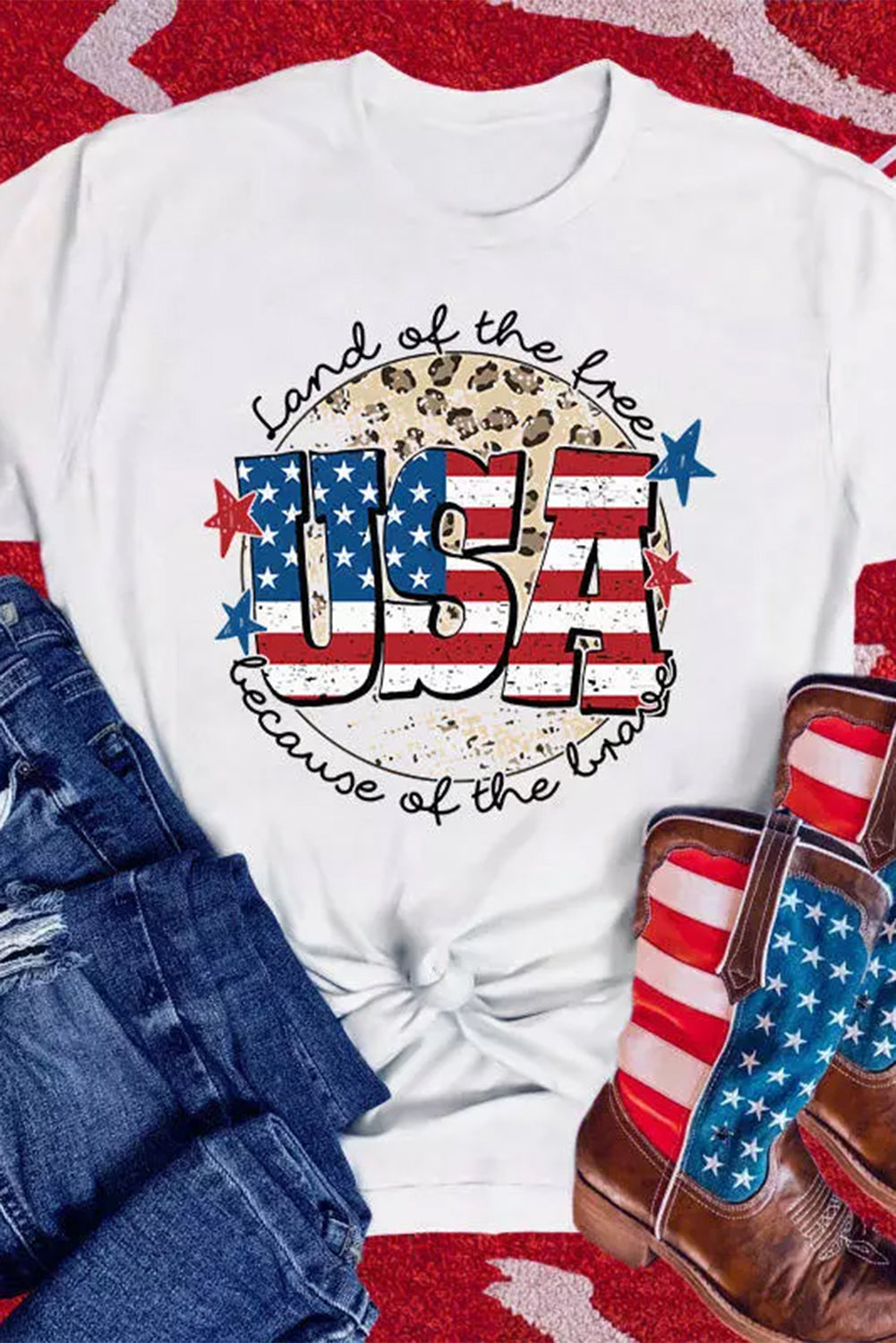White USA Flag Slogan Graphic T-shirt Graphic Tees JT's Designer Fashion