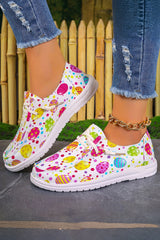 Easter Eggs Printed Square Toe Slip On Canvas Flats Women's Shoes JT's Designer Fashion