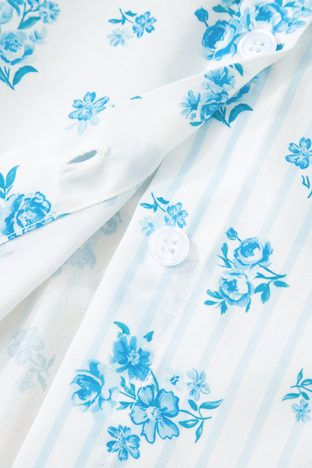Sky Blue Floral Striped Print Contrast Patched Pocket Shirt and Shorts Set Short Sets JT's Designer Fashion