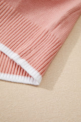 Light Pink Ruffled Bowknot Ribbed Trim Long Sleeve Sweater Sweaters JT's Designer Fashion