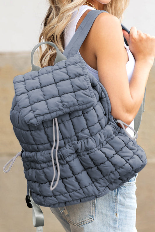 Dusk Blue Solid Flapped Quilted Puffer Backpack Backpacks JT's Designer Fashion