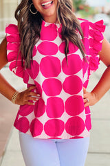 Rose Bubblegum Pattern Frilled Collar Flutter Sleeve Top Blouses & Shirts JT's Designer Fashion