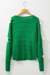 Bright Green Bow Knot Cut Out Round Neck Loose Sweater Sweaters JT's Designer Fashion