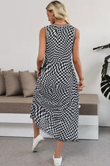 Multicolour Leopard Checkered Double Printed Reversible Sleeveless Long Dress Maxi Dresses JT's Designer Fashion