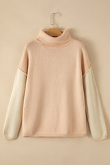 Pale Chestnut Color Block Turtle Neck Drop Shoulder Knit Sweater Sweaters JT's Designer Fashion