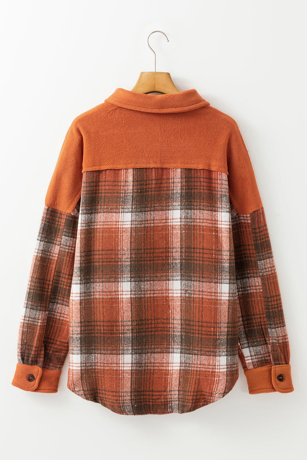 Khaki Colorblock Plaid Pattern Flap Pockets Buttoned Shacket Plaid Shackets JT's Designer Fashion