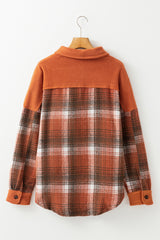 Khaki Colorblock Plaid Pattern Flap Pockets Buttoned Shacket Plaid Shackets JT's Designer Fashion