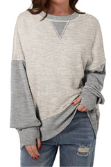 Light Grey Color Block Thumbhole Sleeve Drop Shoulder Sweatshirt Sweatshirts & Hoodies JT's Designer Fashion