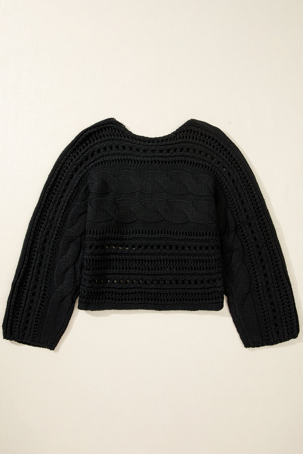Black Hollow-out Cable Knit Cropped Sweater Sweaters JT's Designer Fashion