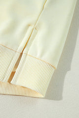 Beige Tinsel Flower Dropped Puff Sleeve Sweatshirt Sweatshirts & Hoodies JT's Designer Fashion