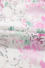 Pink Floral Print Shirred Balloon Sleeve Keyhole Back Babydoll Blouse Blouses & Shirts JT's Designer Fashion