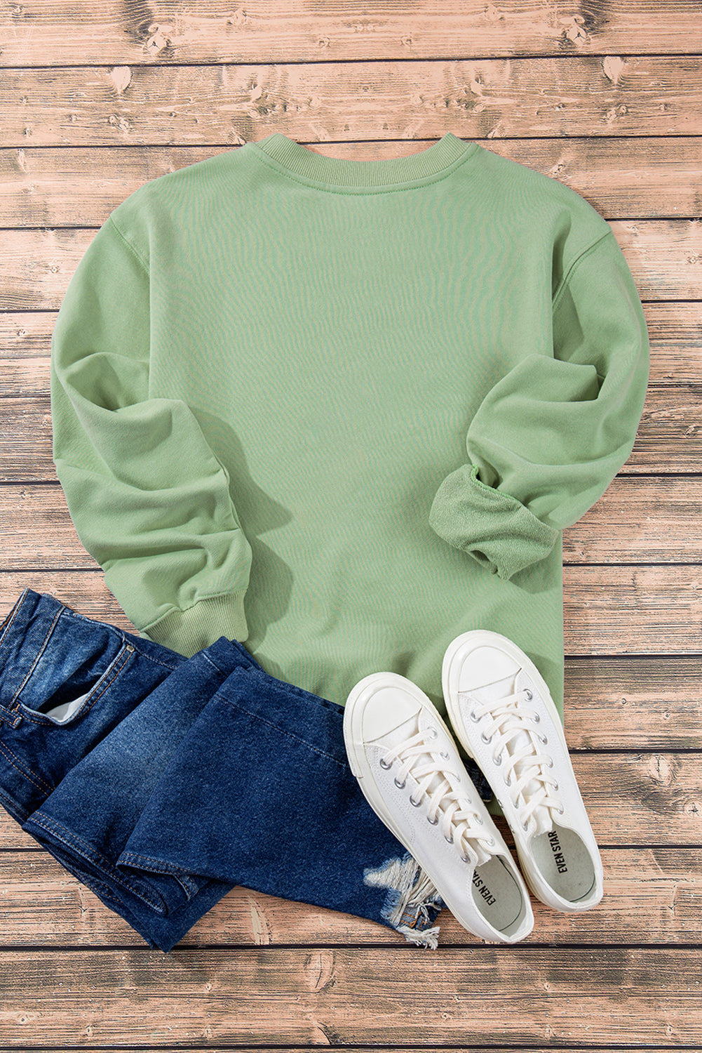 Smoke Green Plain Drop Shoulder Crewneck Pullover Sweatshirt Sweatshirts & Hoodies JT's Designer Fashion