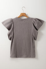 Sleet Solid Color Textured Flutter Sleeve Top Blouses & Shirts JT's Designer Fashion