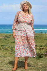 Khaki Plus Size Floral Tiered Ruffle Maxi Dress Plus Size Maxi Dresses JT's Designer Fashion
