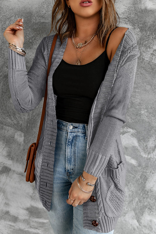 Dark Gray Front Pocket and Buttons Closure Cardigan Sweaters & Cardigans JT's Designer Fashion