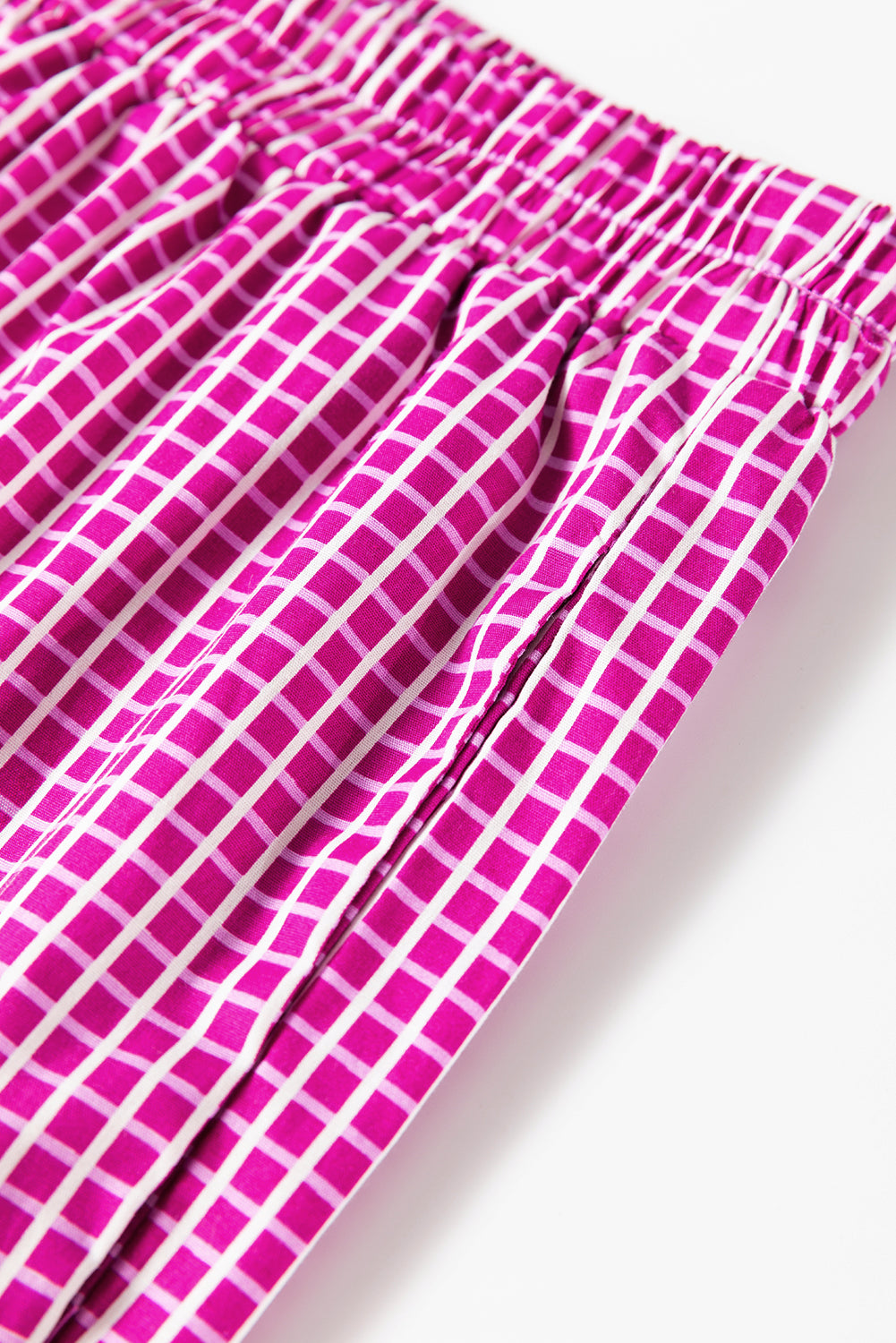 Pink Plaid Print Drawstring High Waist Wide Leg Casual Pants Pants & Culotte JT's Designer Fashion