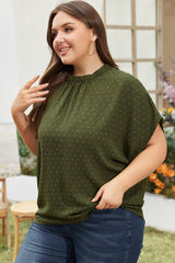 Moss Green Mock Neck Tied Nape Swiss Dot Plus Size Top Plus Size JT's Designer Fashion