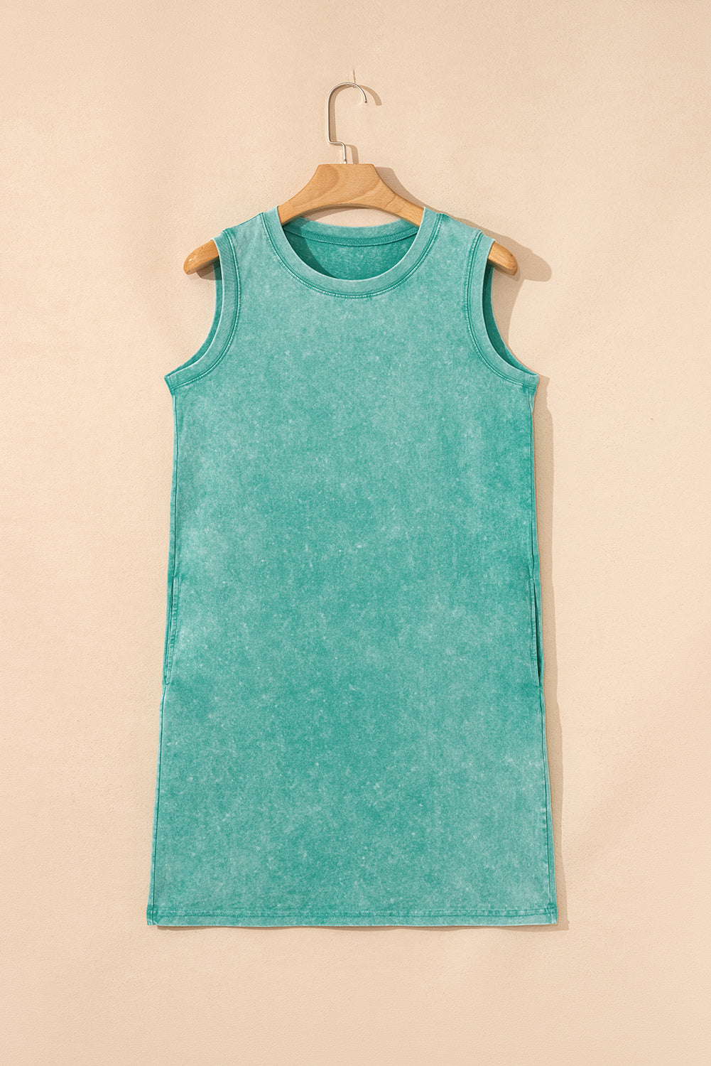 Sea Green Mineral Wash Tank Mini Dress with Pockets Mini Dresses JT's Designer Fashion