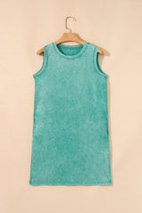 Sea Green Mineral Wash Tank Mini Dress with Pockets Mini Dresses JT's Designer Fashion