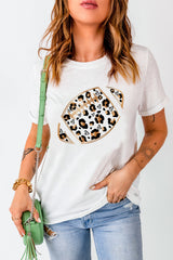 White Leopard Heart Shape Rugby Print Short Sleeve T Shirt Graphic Tees JT's Designer Fashion