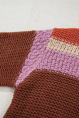 Multicolour Cropped Colorblock Drop Shoulder Knitted Sweater Sweaters JT's Designer Fashion