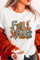 White FALL VIBES Cotton Blend Casual T Shirt Graphic Tees JT's Designer Fashion