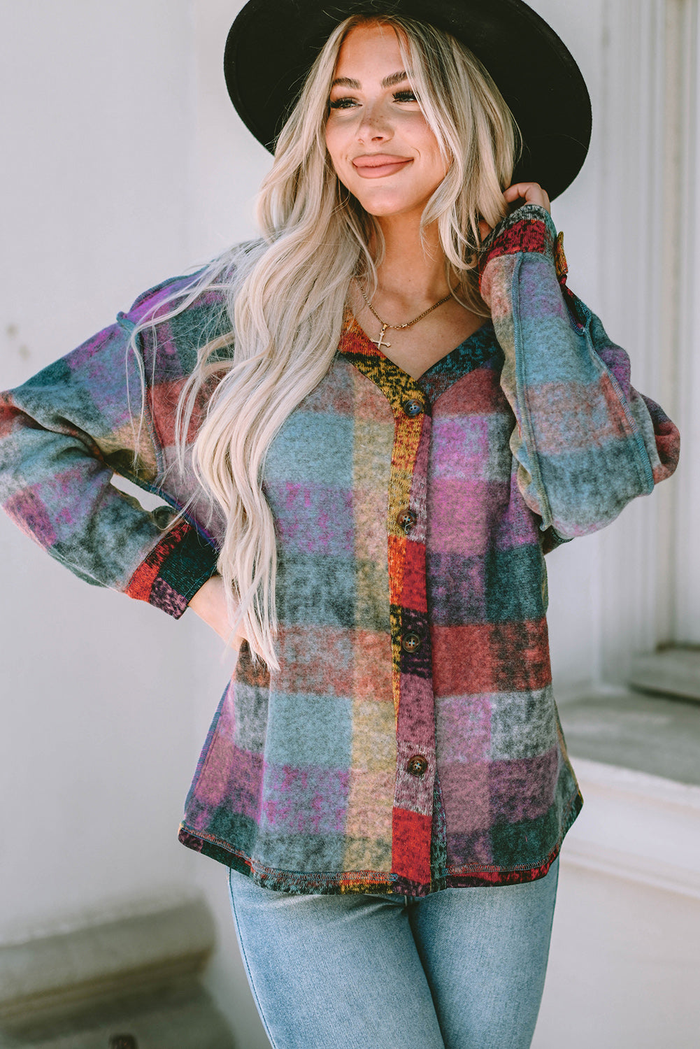 Multicolor Brushed Checked Western Buttoned Jacket Jackets JT's Designer Fashion