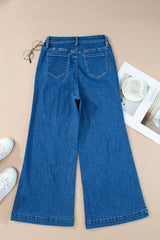 Dark Blue Plain Seam Detail Flared Bottom Ankle Length Jeans Jeans JT's Designer Fashion