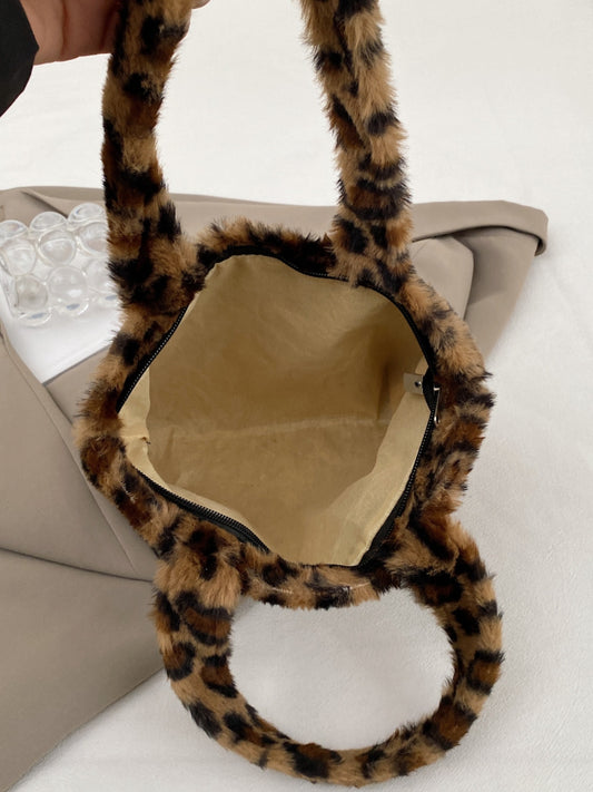 Leopard Fluff Handbag with Zip Shoulder Bags JT's Designer Fashion