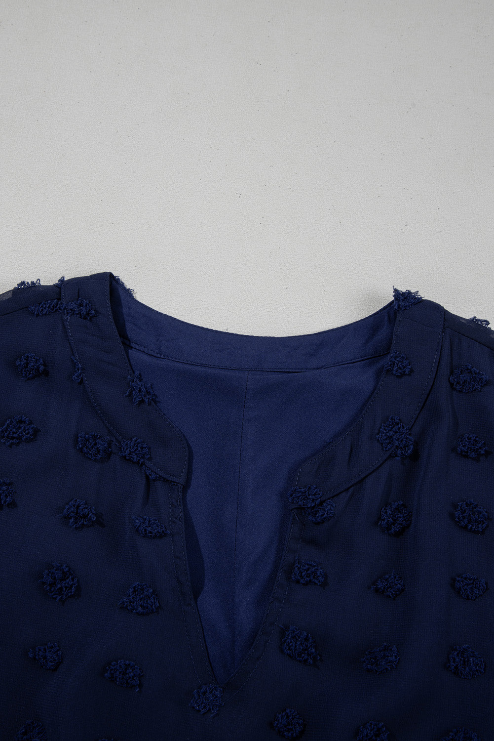 Navy Blue Dotty Textured Notched Neck Plus Ruffled Dress Plus Size Mini Dresses JT's Designer Fashion