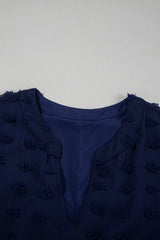 Navy Blue Dotty Textured Notched Neck Plus Ruffled Dress Plus Size Mini Dresses JT's Designer Fashion