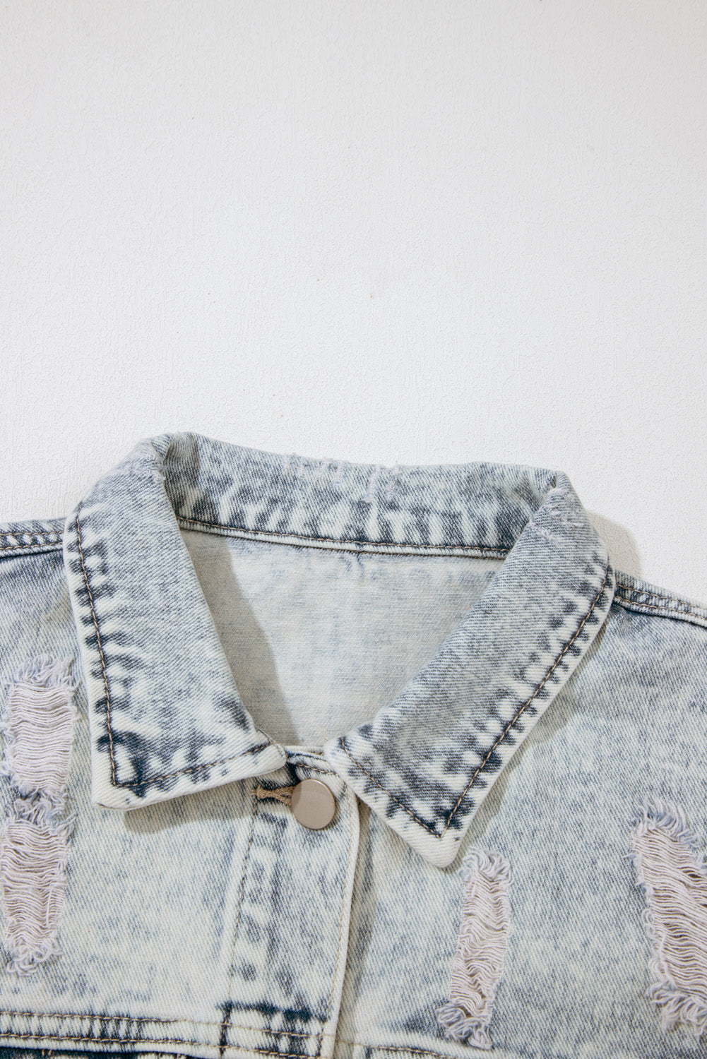 Beau Blue Light Wash Buttoned Chest Pocket Puff Sleeve Denim Jacket Denim Jackets JT's Designer Fashion
