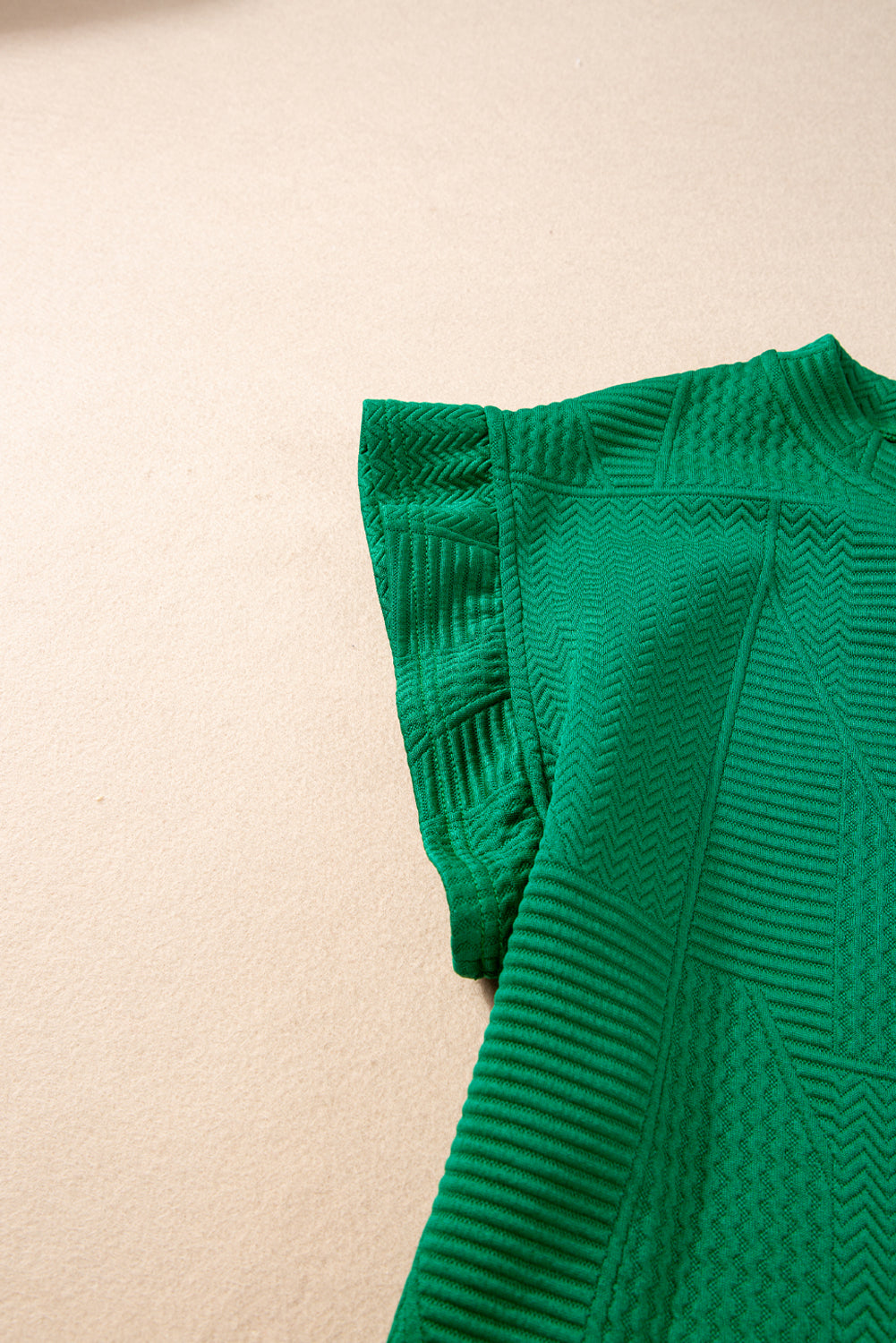 Dark Green Textured Ruffle Split Top and Drawstring Shorts Short Sets JT's Designer Fashion